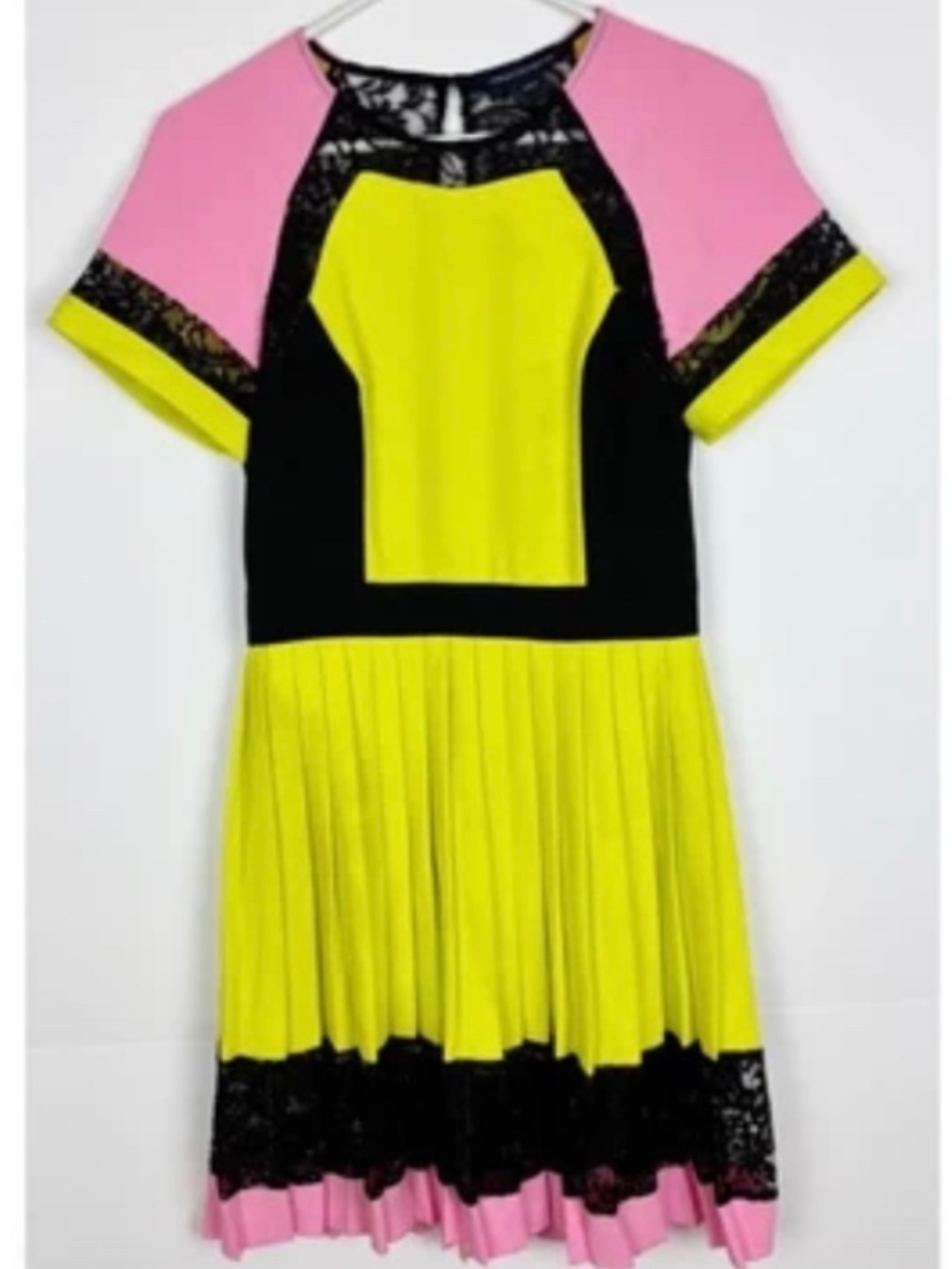 French Connection Arrow Lace Color Block Pleated Dress Size 4